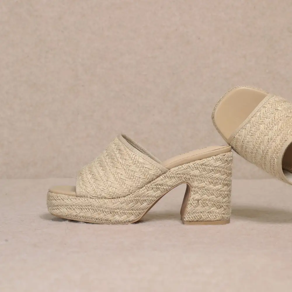 Amelia Raffia Platform Mule Heel