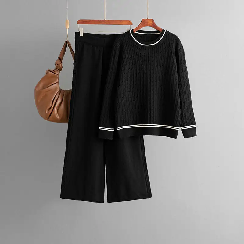 Lightweight Twist Knit Sweater And Pants Two Piece Set
