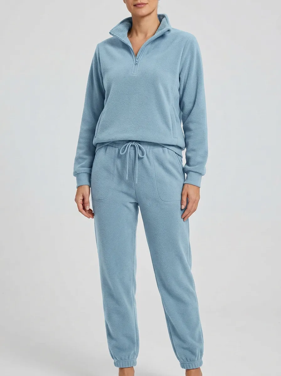 Women's Quarter-Zip Pullover And Cuffed Jogger Fleece Lounge Set