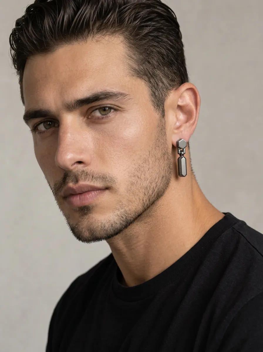 Men's Geometric Hexagon Dangle Stainless Steel Earring