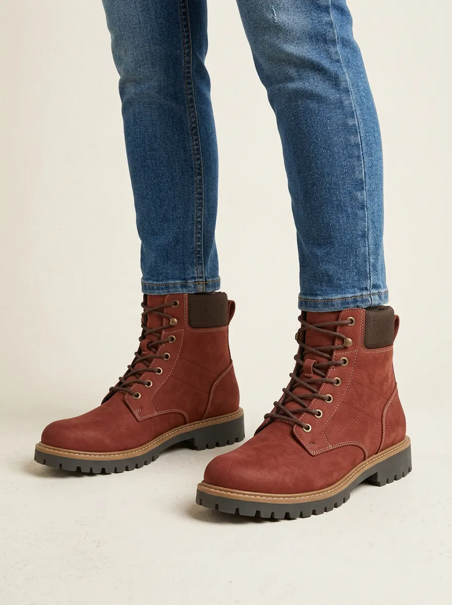 Unisex Everyday Suede Leather Lace-Up Work Boots