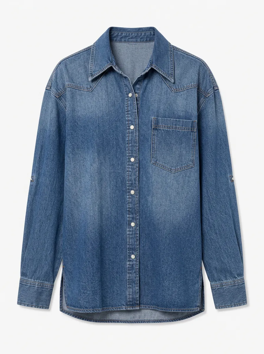 Women's Denim Cotton Button Down Blouse