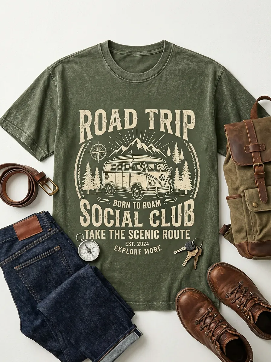 Unisex Road Trip Adventure Camper Van Printed T-shirt