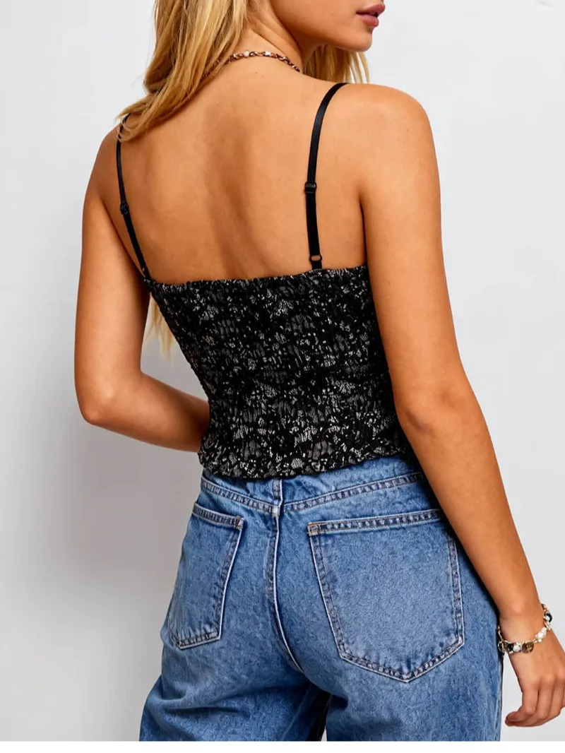 Lace Trim Corset Sweetheart Neckline Cami Top
