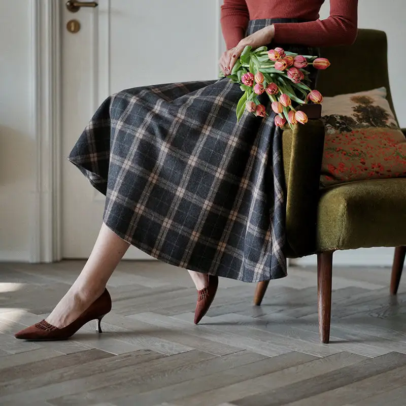 Minimal Street Everyday Casual Plaid Skirt