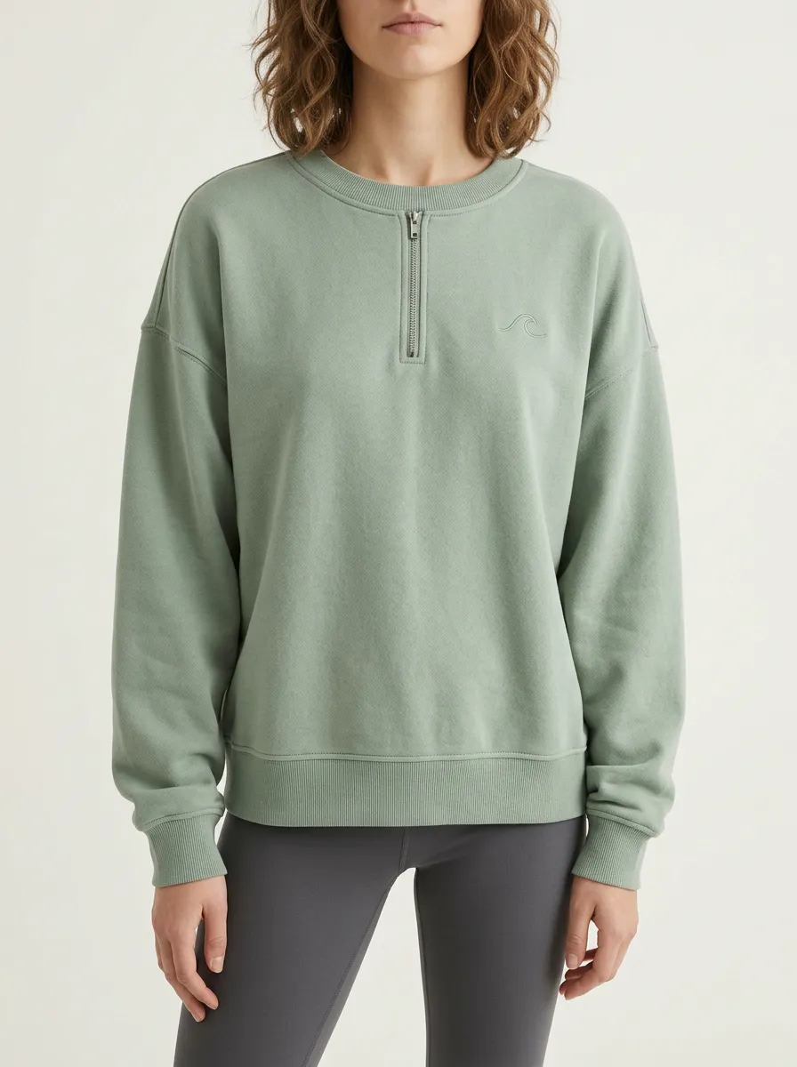 Women's Beach Surfer Wave Embroidered Quarter Zip Sweatshirt
