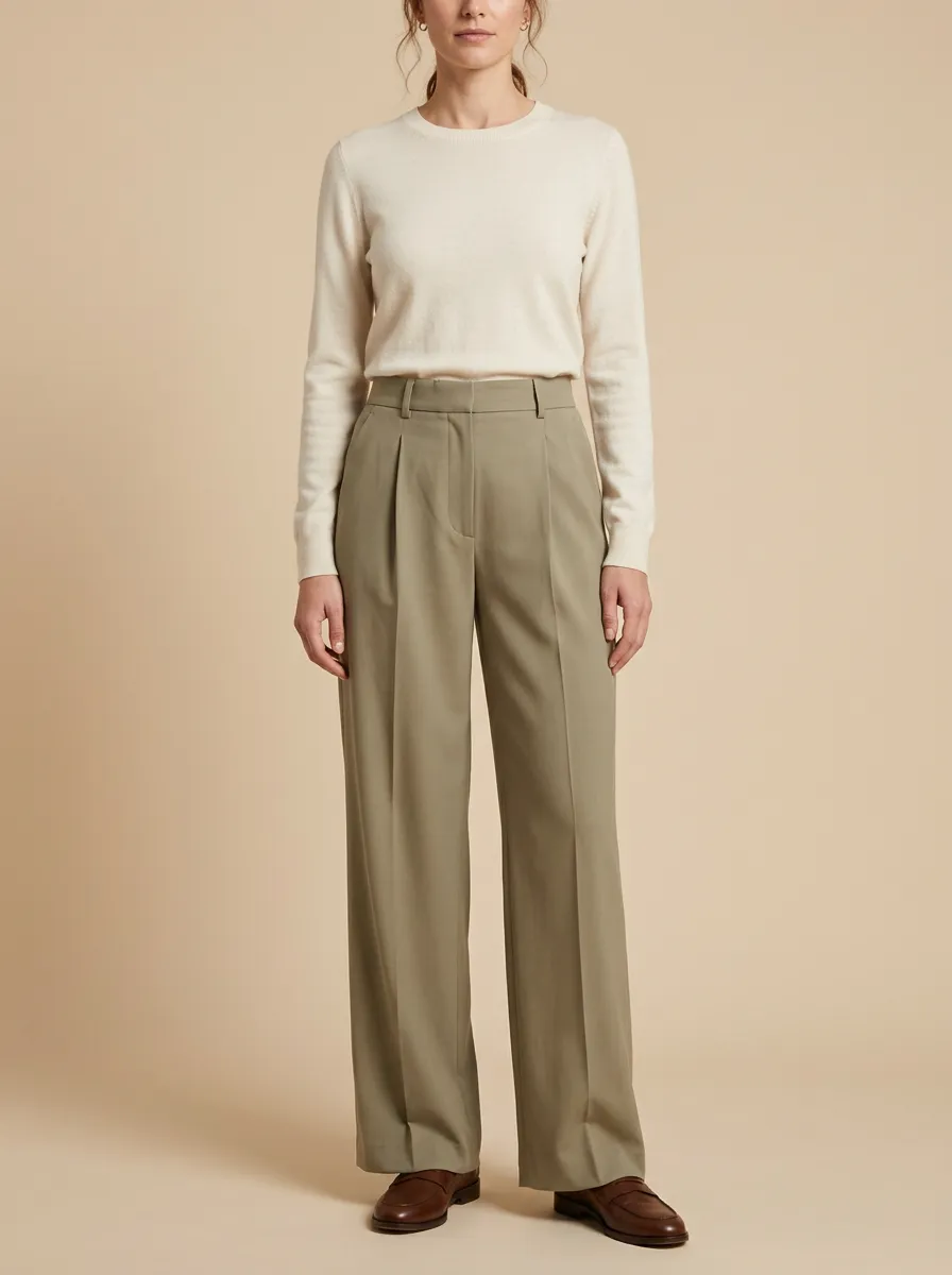 Relaxed Pleated High Rise Wide Leg Pants