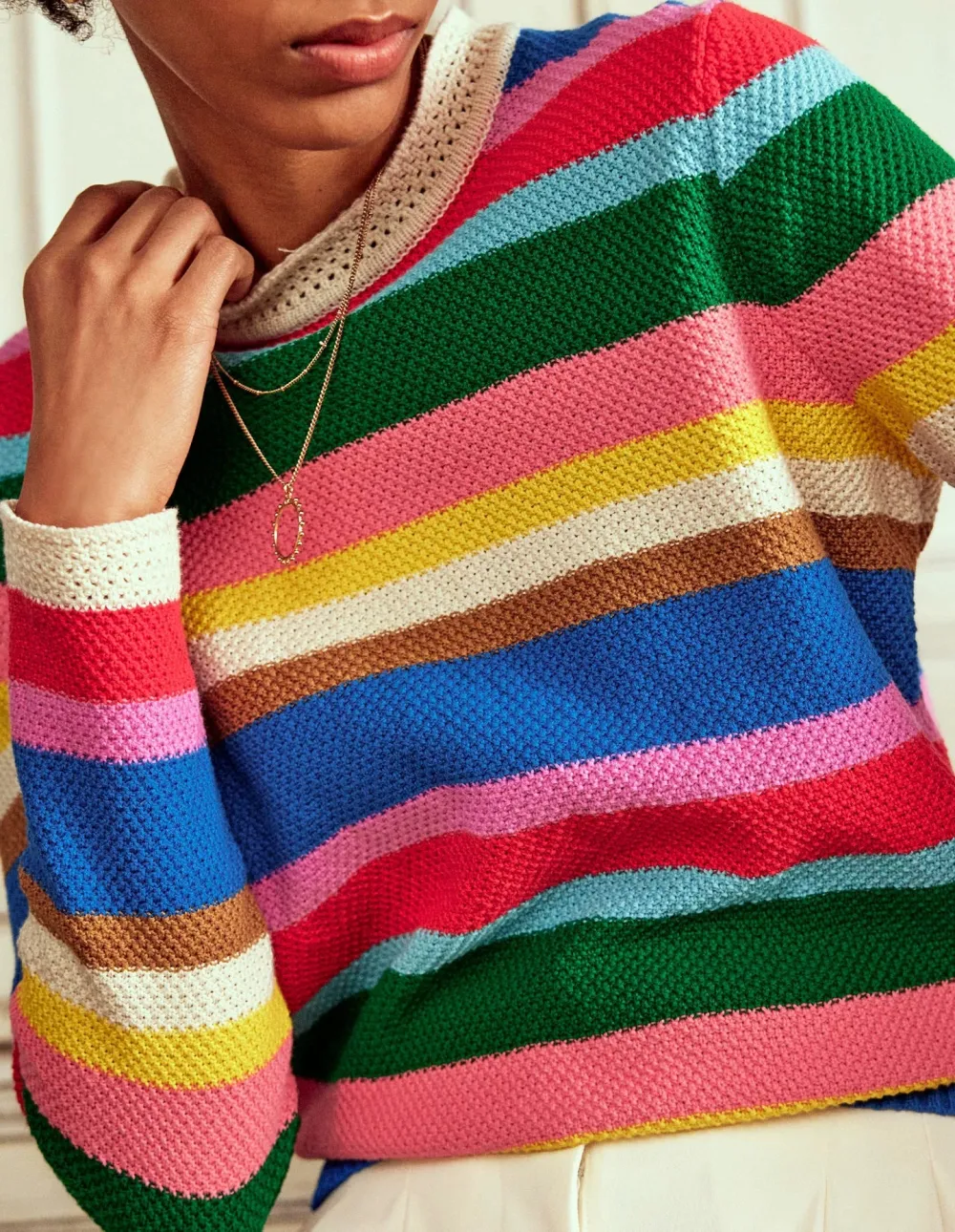 Pullover Crew Neck Trim Sweater