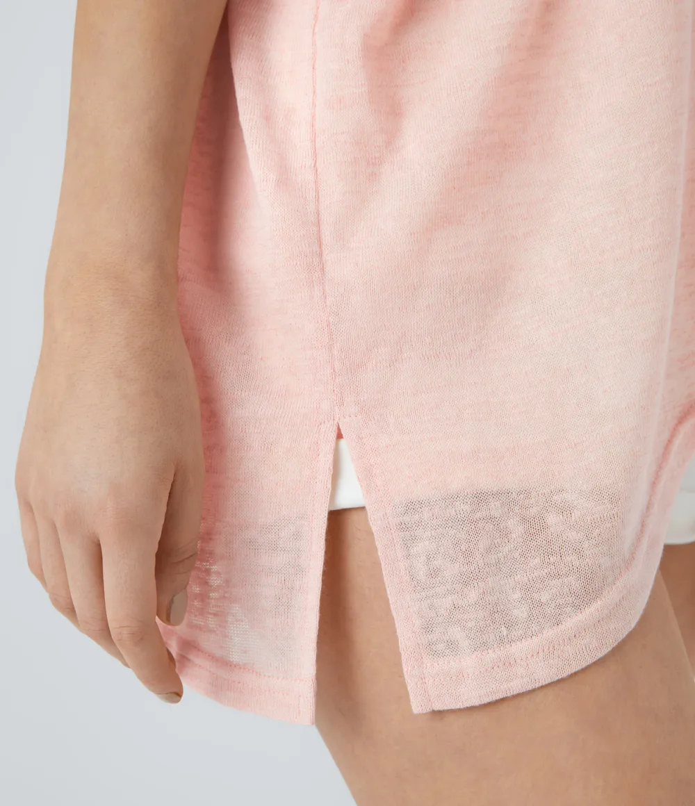 Asymmetric Split Hem Sheer Oversize Casual Top
