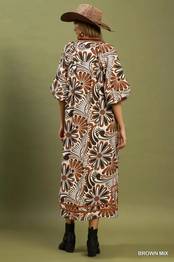 Everyday Abstract Print Pocketed Midi Dress