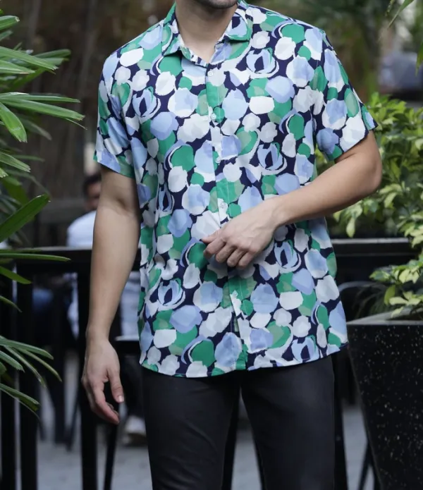 Blue Printed Rayon Shirt