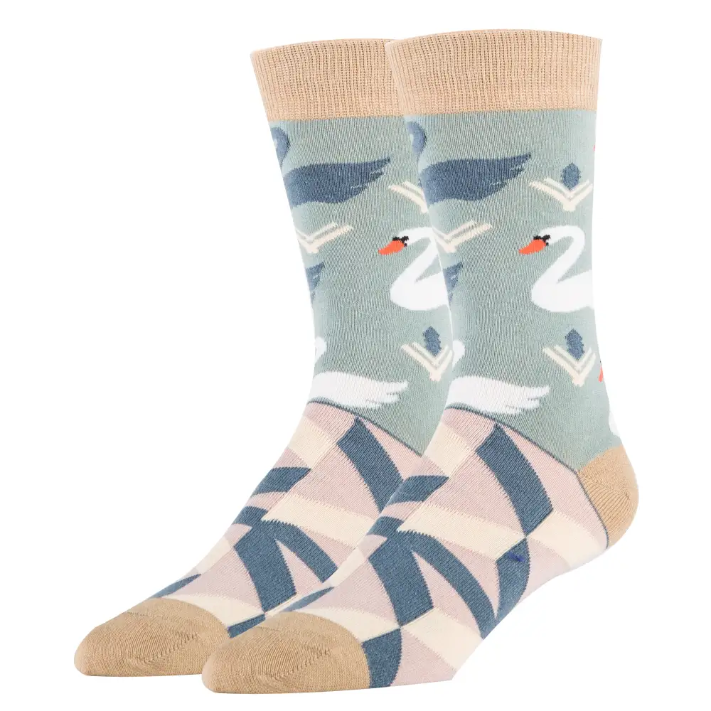 Cotton Blend Swan Motif Crew Socks