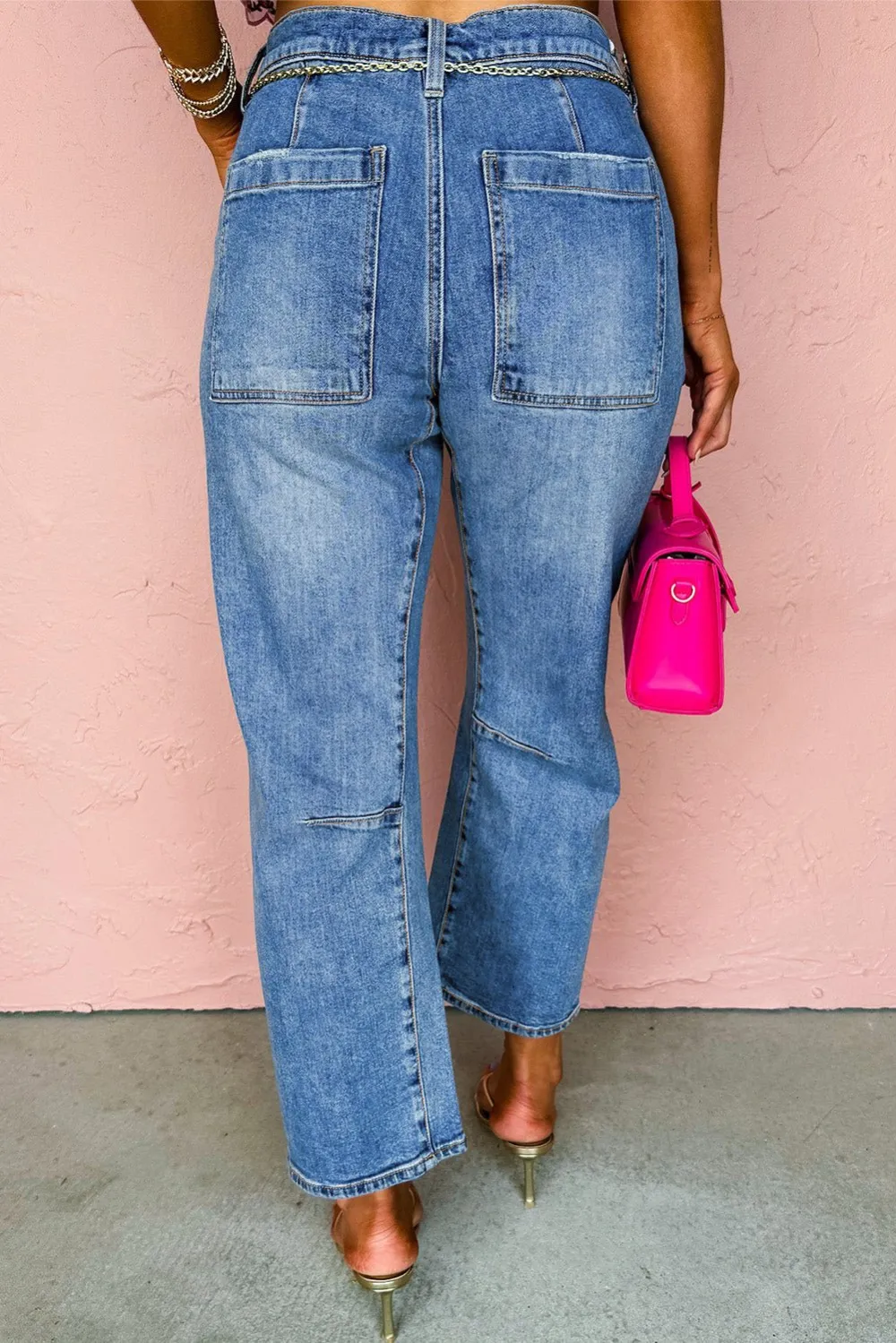 High Waist Straight Leg Cropped Pocketed Casual Jeans