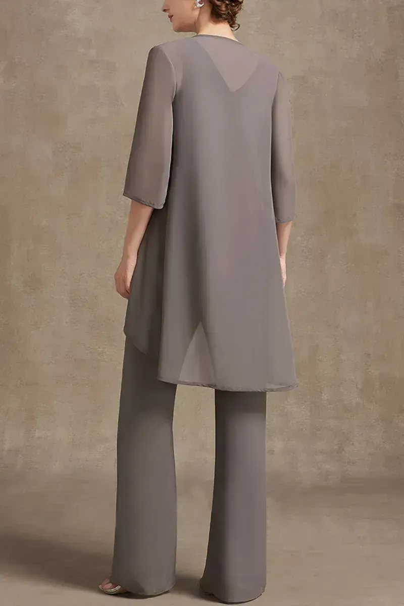 Plus Size Embroidery Chiffon Three Pieces Set Pant Suits
