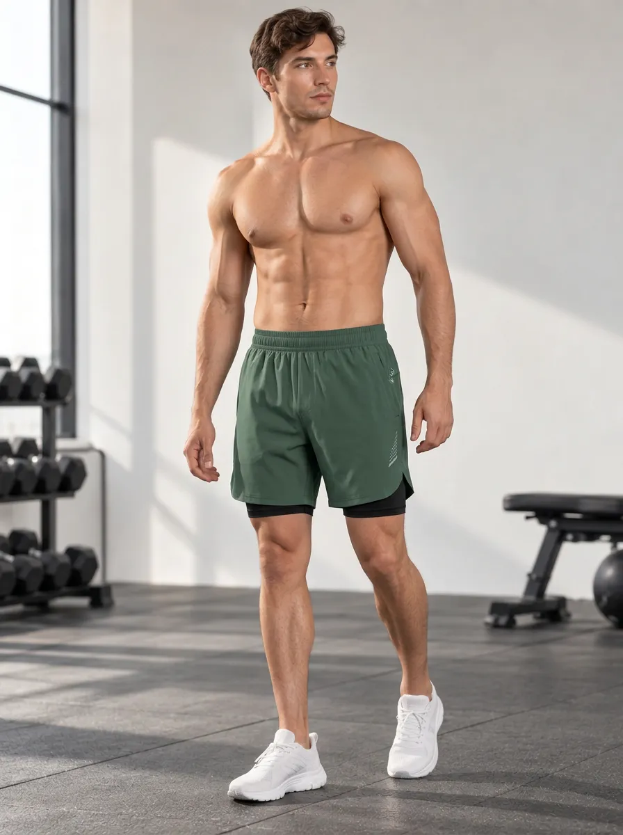 Men's Focused Layered Printed Gym Shorts