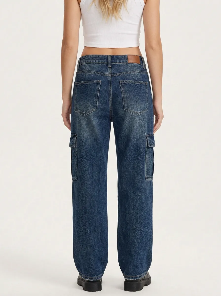 Women's Casual Streetwear High-Waisted Cargo Printed Jeans