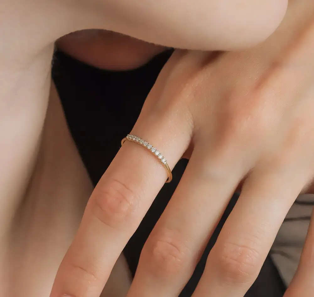 Solid Gold Minimalist Diamond Wedding Band
