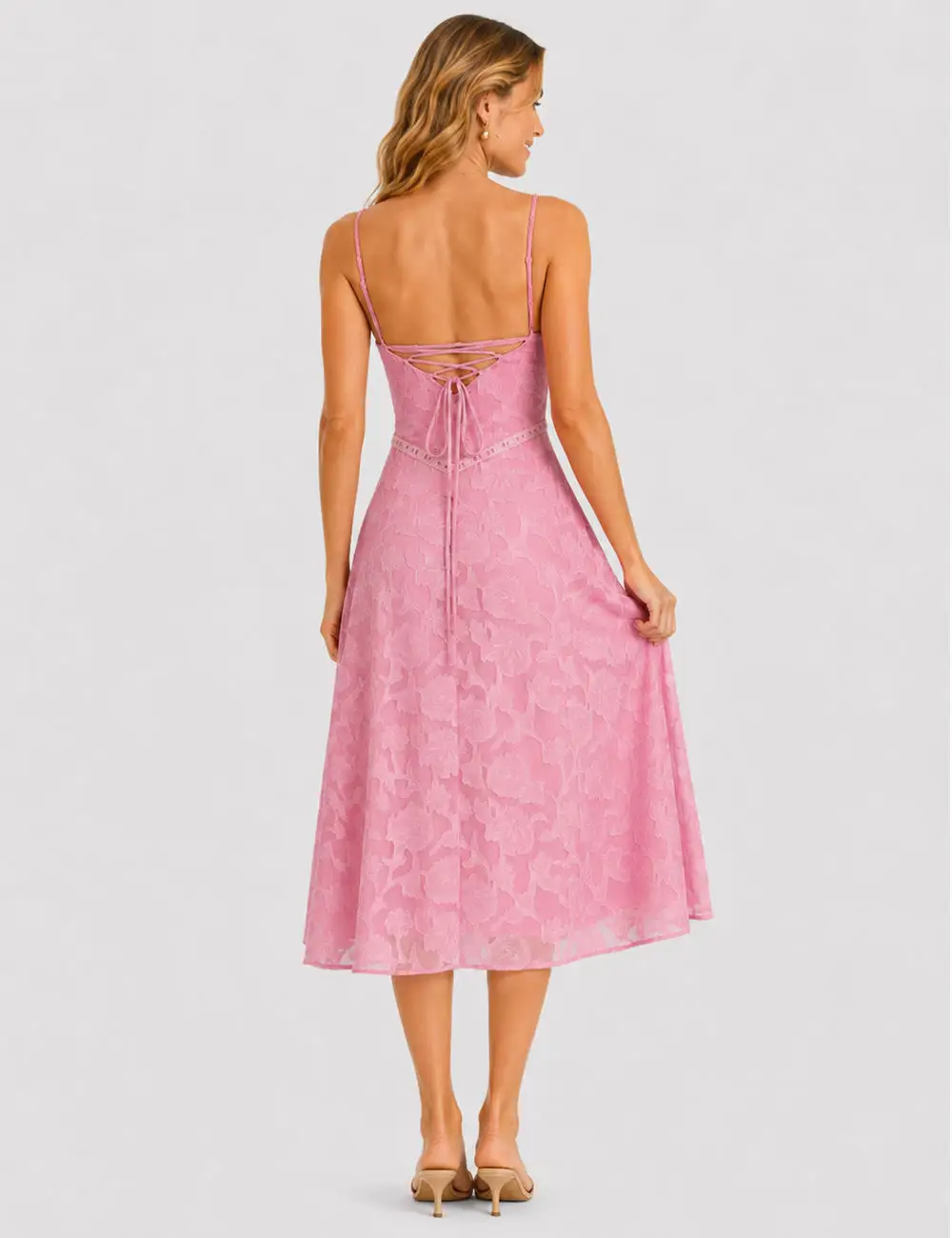 Elegant Lace Square Neck Cami Midi Dress