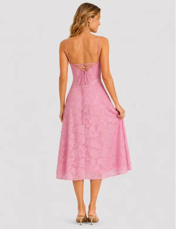 Elegant Lace Square Neck Cami Midi Dress