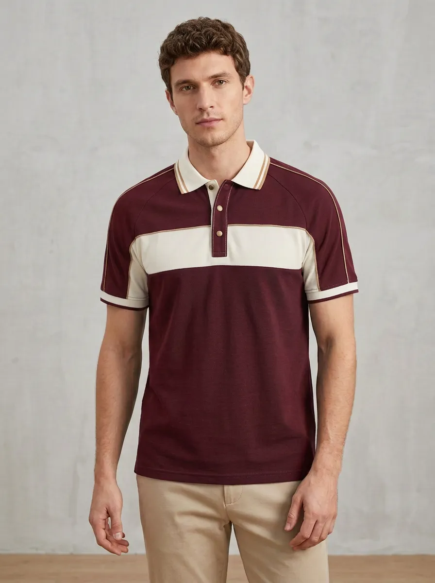 Men's Casual Colorblock Striped Contrast Trim Polo Shirt