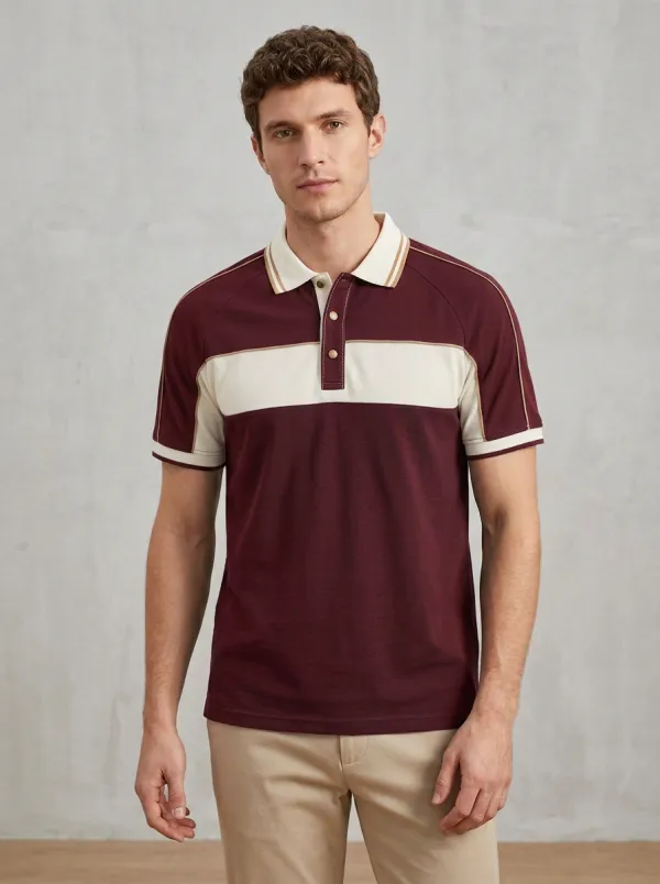 Men's Casual Colorblock Striped Contrast Trim Polo Shirt