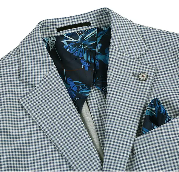 Sage Blue Slim Fit Check Side Vents Blazer