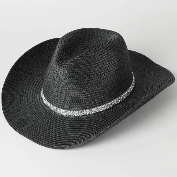 Rhinestone Straw Wide Brim Hat
