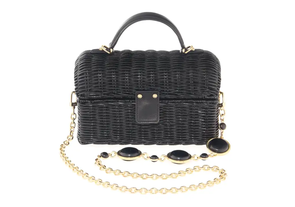 Detailed Stone Accent Woven Basket Top Handle Bag