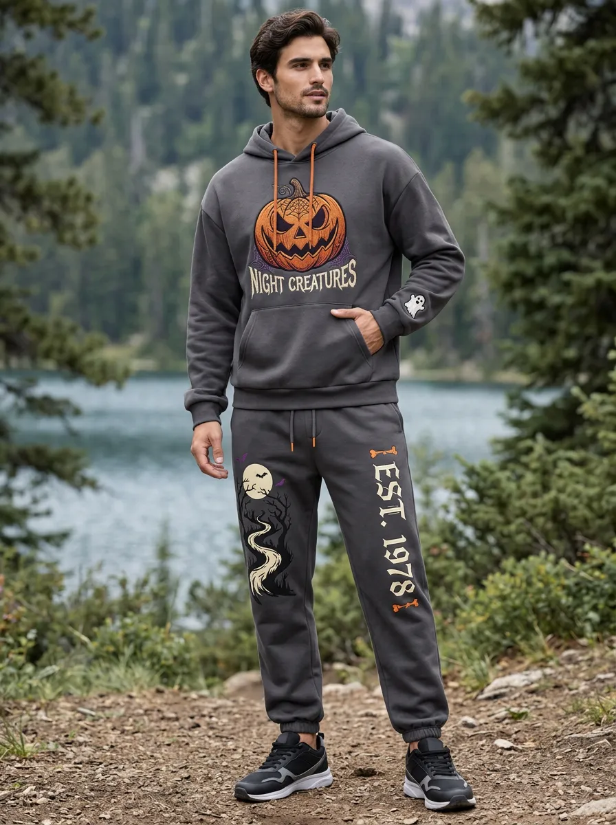 Men's Halloween Night Creatures Pumpkin Printed Tracksuit