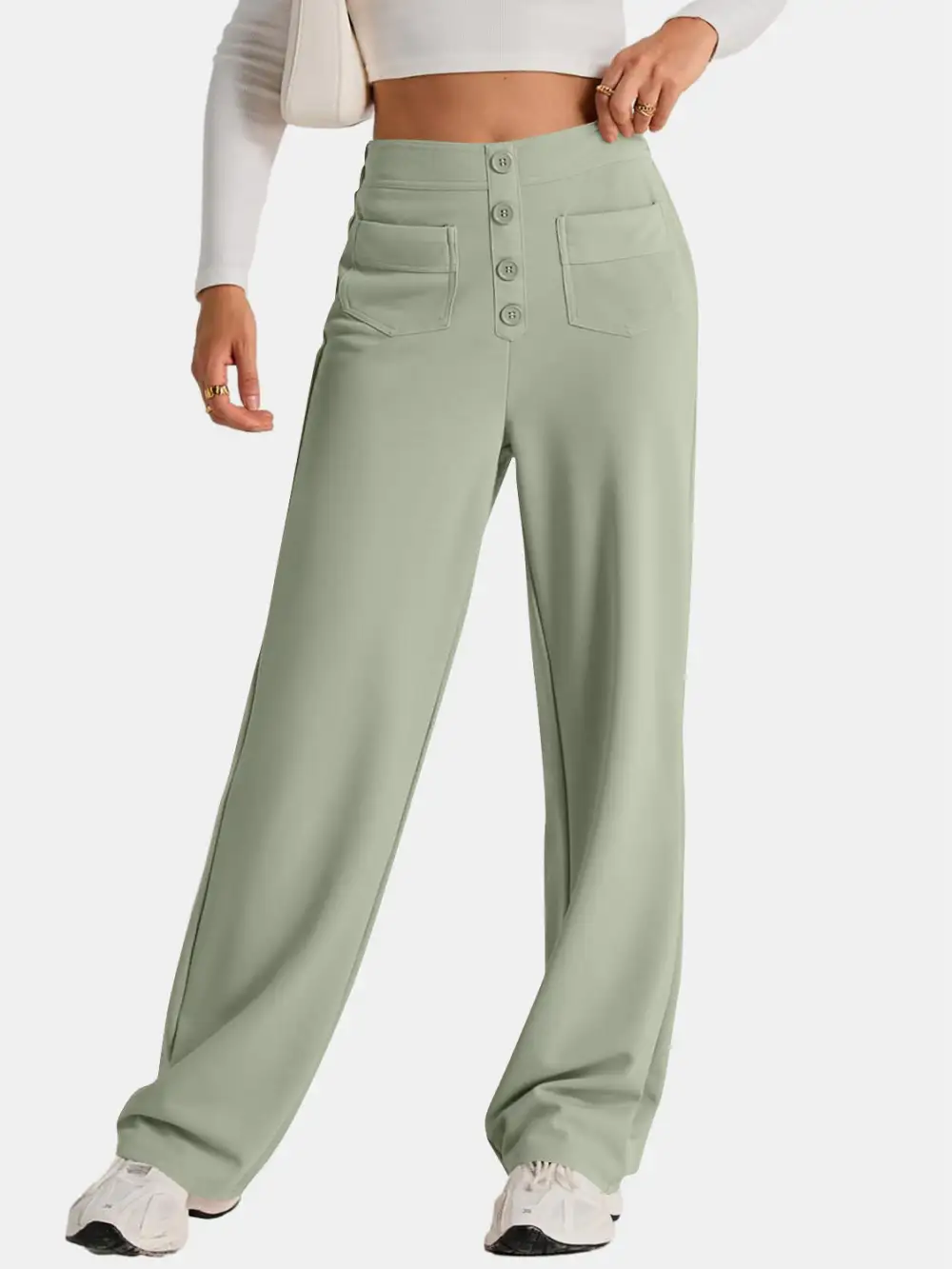 Pull On High Waist Wide Leg Pants