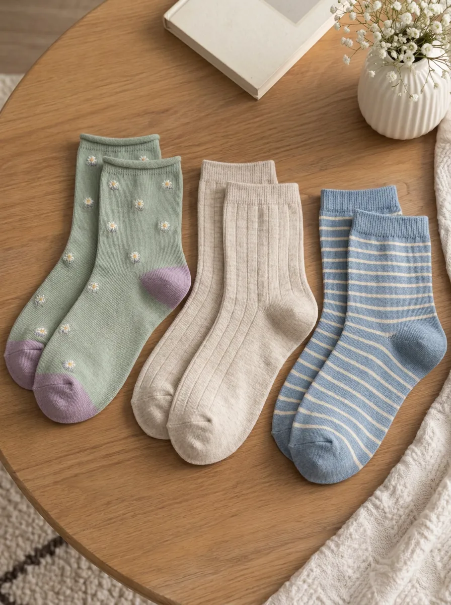 Women's Floral Daisy Striped Pattern Printed Socks Set