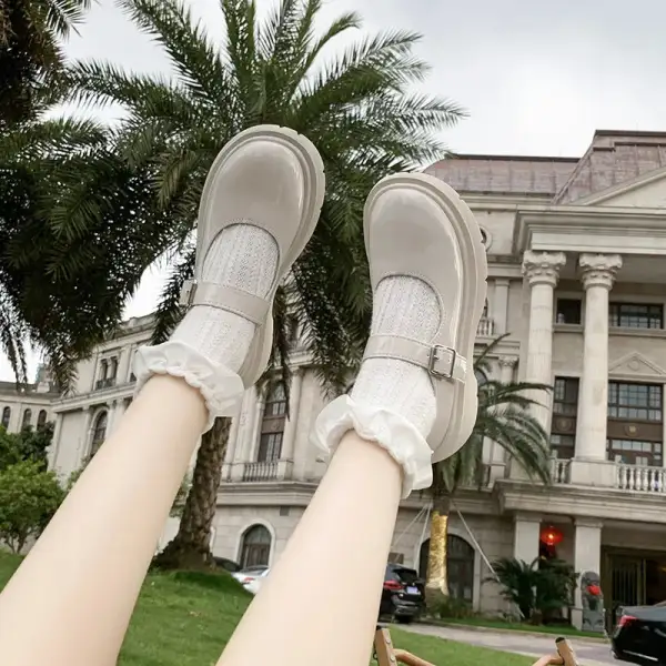 Leather Mesh Loafer Pumps