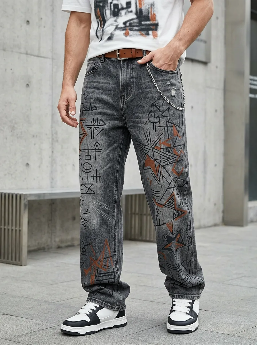 Men's Graphic Streetwear Graffiti Star Jeans