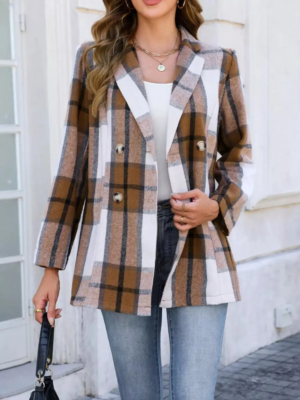 Double-Breasted Plaid Blazer