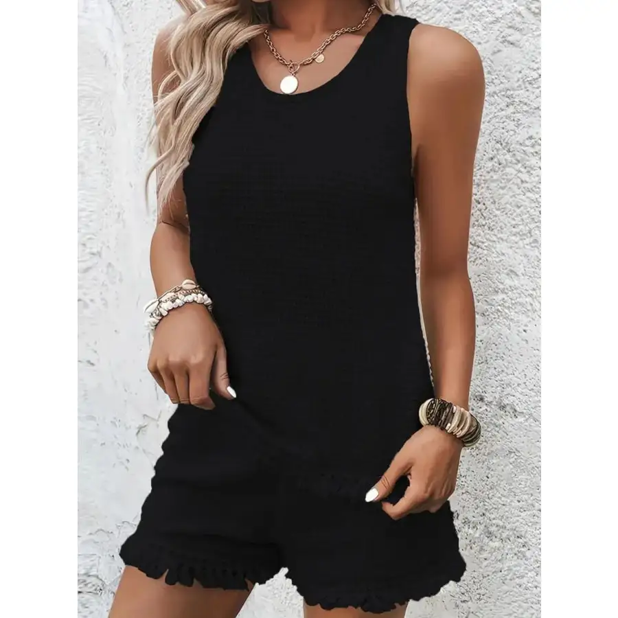 Round Neck Wide Strap Tank and Shorts Set
