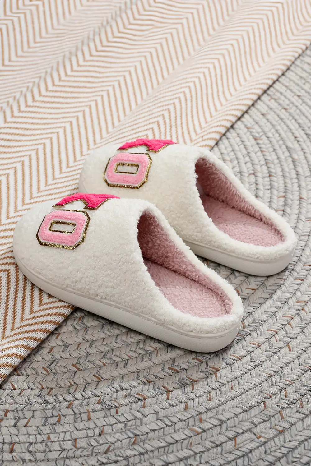 Glitter Letter Plush House Slippers