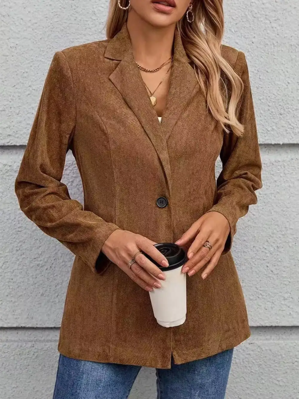 Structured Single-Button Lapel-Collar Blazer