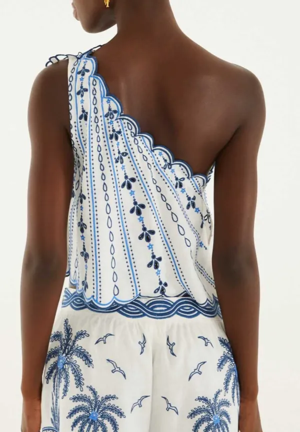 Embroidered One-Shoulder Blouse