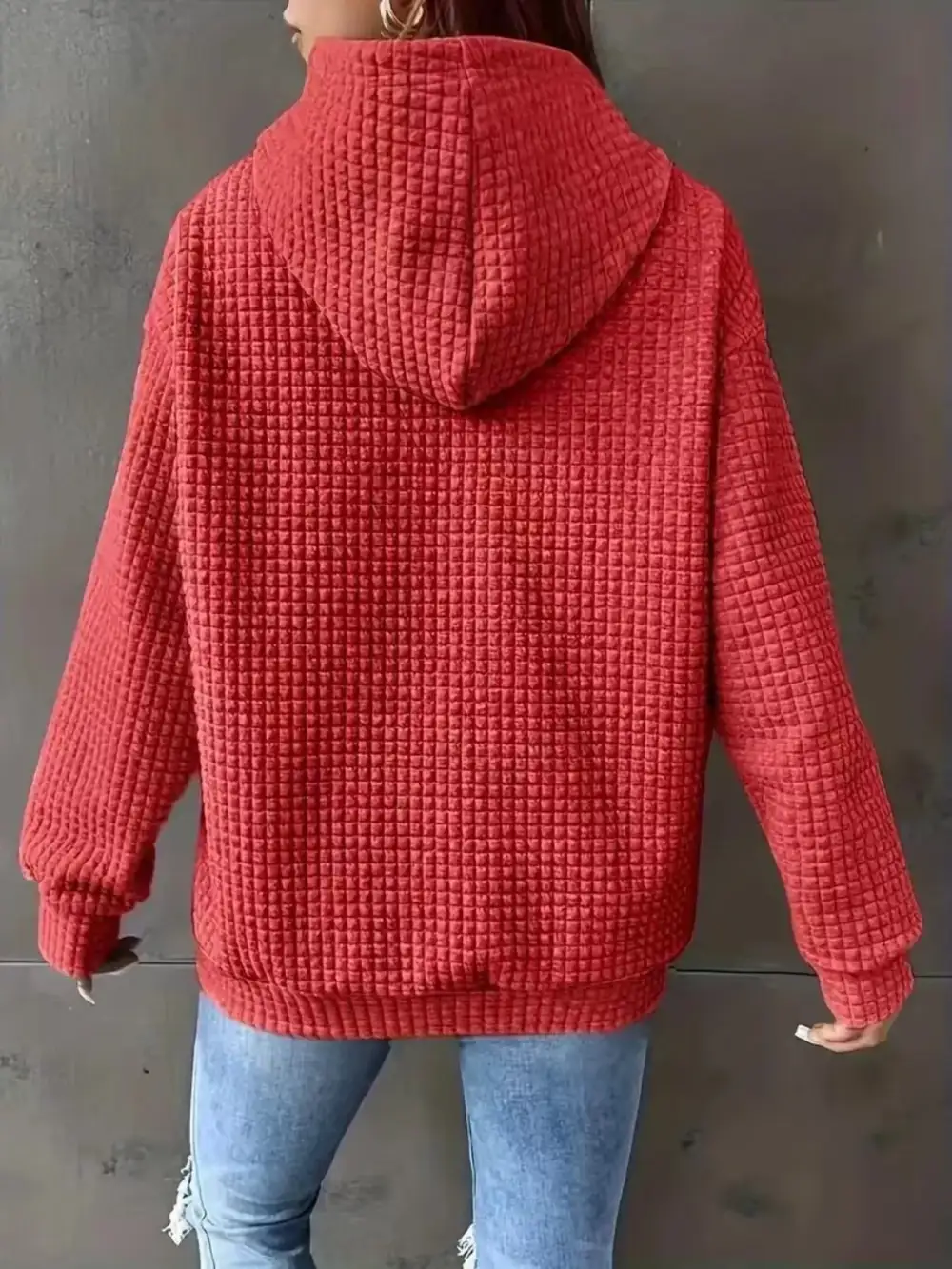 Drawstring Pocketed Textured Knit Hoodie