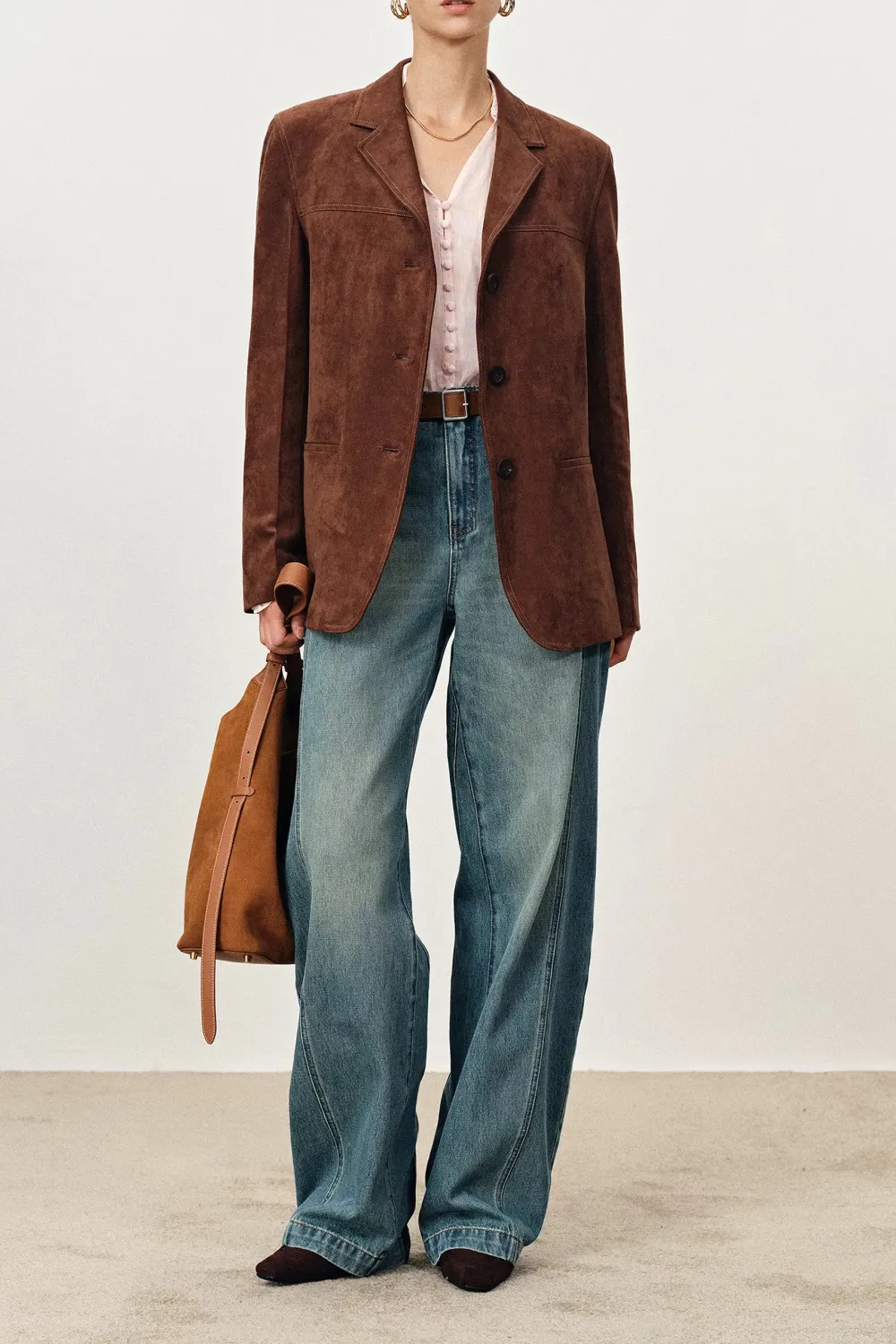 Curved Hem Relaxed Faux Suede Blazer