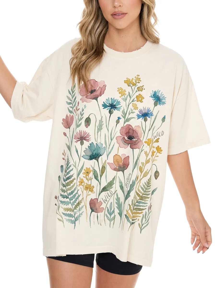 Women's Nature Wildflower Watercolor Graphic T-Shirt