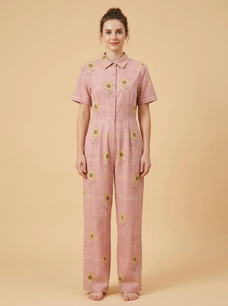 Women's Graphic-Print Floral Short-Sleeve Jumpsuit