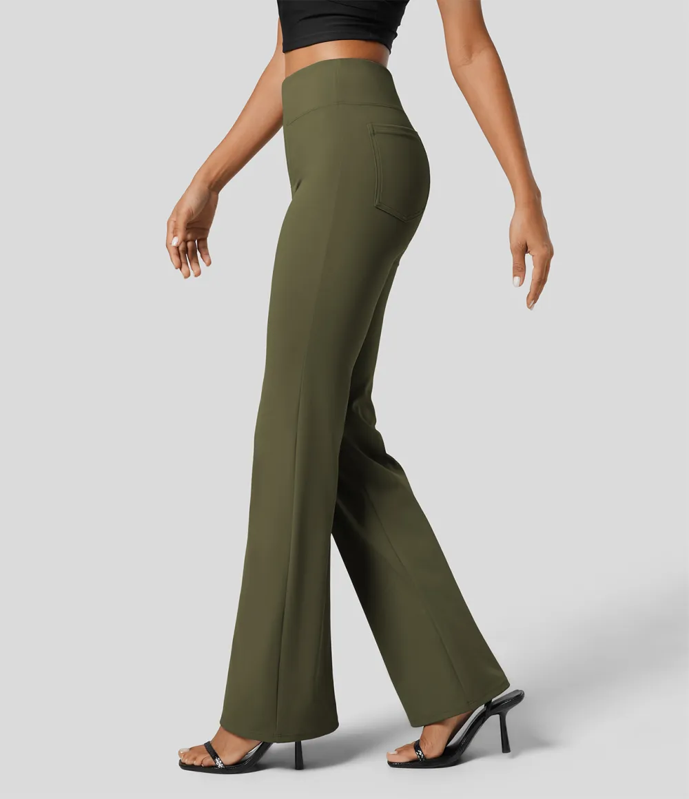  High Waisted Back Side Pocket Slight Flare Work Pants