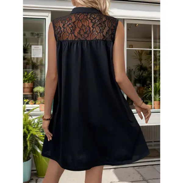 Lace Detail Notched Sleeveless Mini Dress