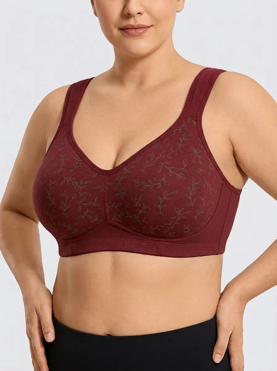Women's Plus Size Off-White Botanical Leaf Full-Coverage V-Neck Wireless Bralette