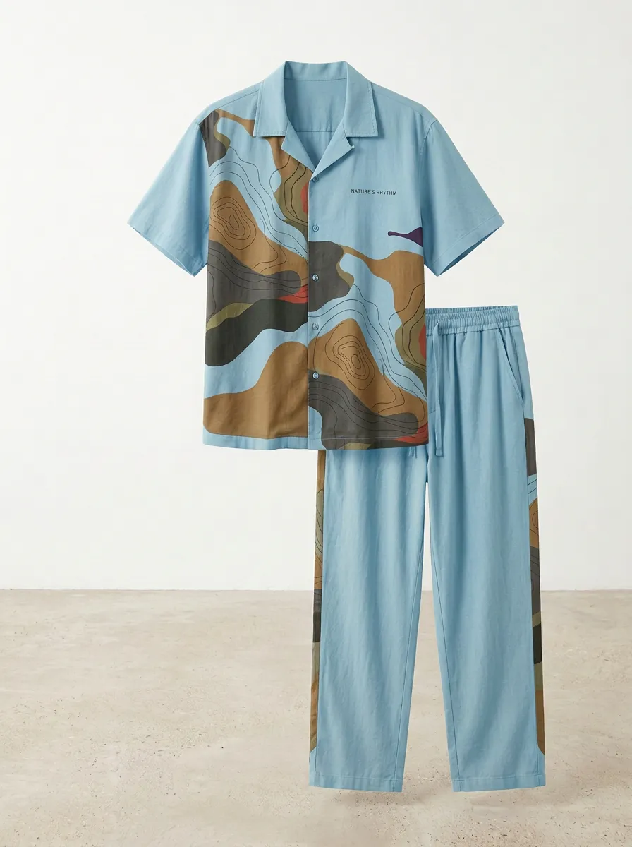 Men's Nature Rhythm Topographic Printed Casual Set