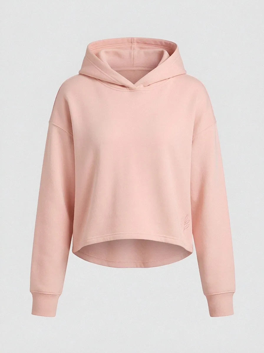 Women's Minimalist Leaf Embroidered Solid Cream Cropped Hoodie