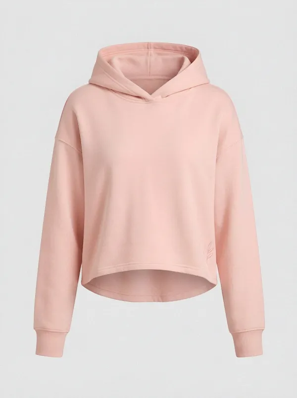 Women's Minimalist Leaf Embroidered Solid Cream Cropped Hoodie
