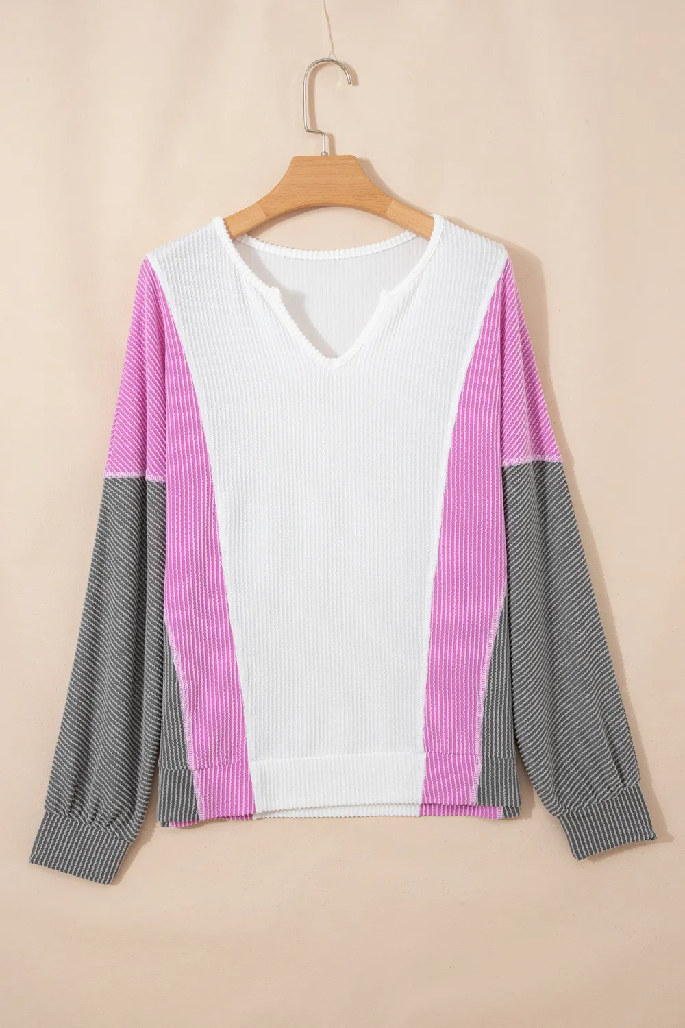 White Spiral Ribbed Raw Seam Top
