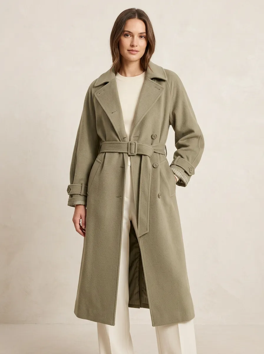 Classic Belted Wool Trench Coat
